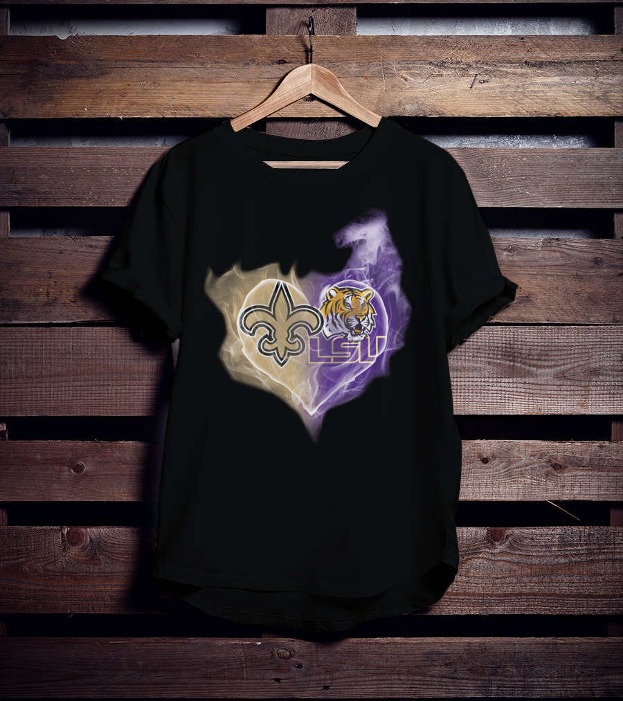 Saints Fleur-de-Lis LSU Tigers Heart T-Shirt