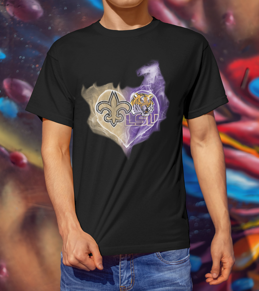 Saints Fleur-de-Lis LSU Tigers Heart T-Shirt