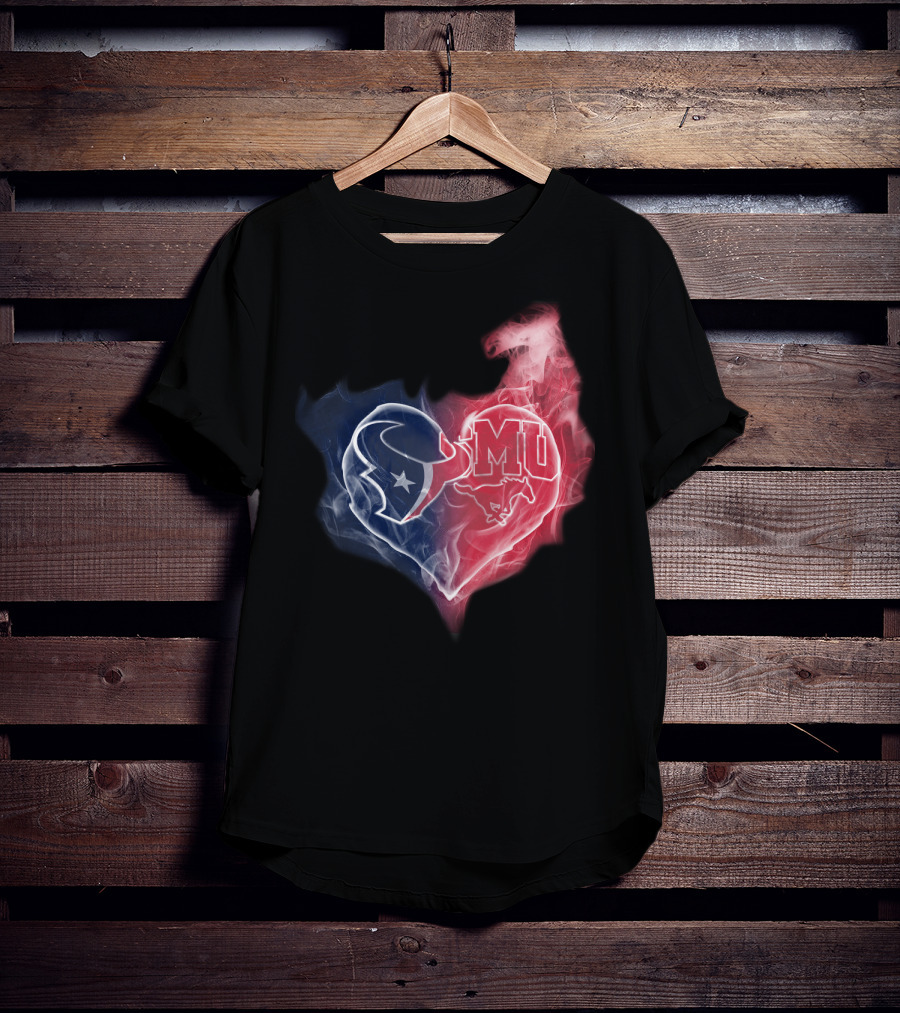 Texans SMU Mustangs Heart Logo Fusion T-Shirt
