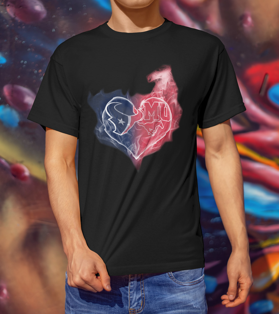 Texans SMU Mustangs Heart Logo Fusion T-Shirt