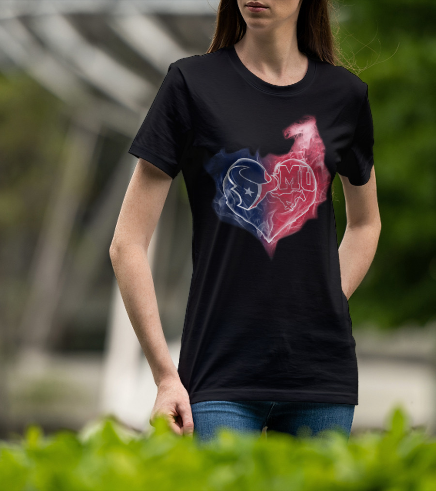 Texans SMU Mustangs Heart Logo Fusion T-Shirt