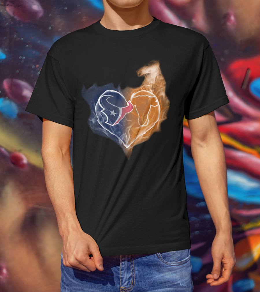 Texans Texas Longhorns Heart Flame NFL College Football T-Shirt