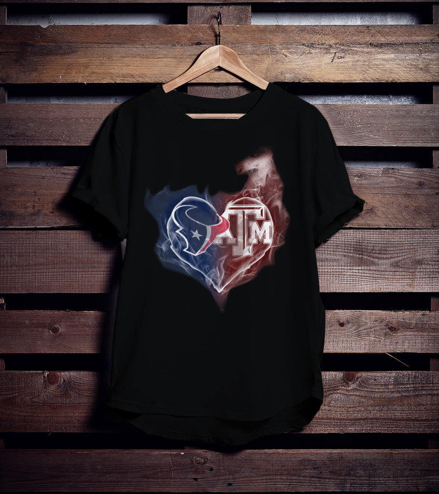 Texans Heart Texas A&M Aggies Logo Fusion T-Shirt