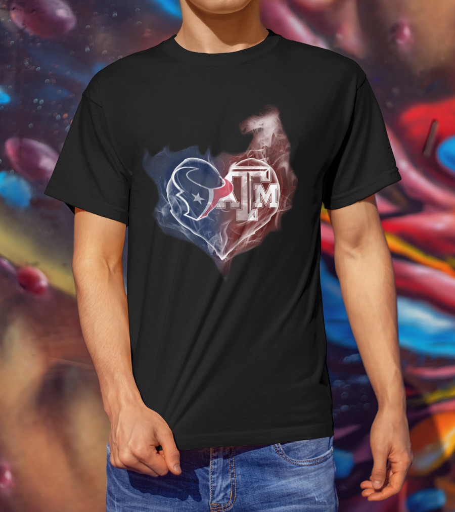 Texans Heart Texas A&M Aggies Logo Fusion T-Shirt