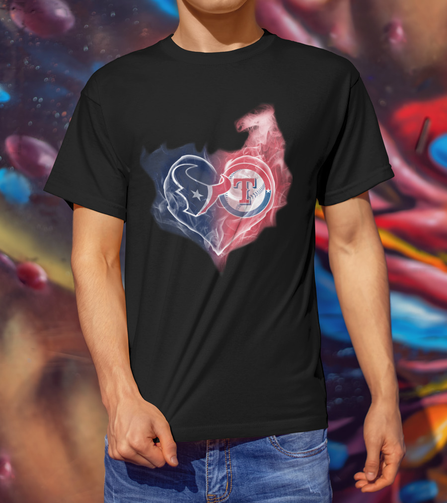 Texans Texas Rangers Heart Logo Combination T-Shirt