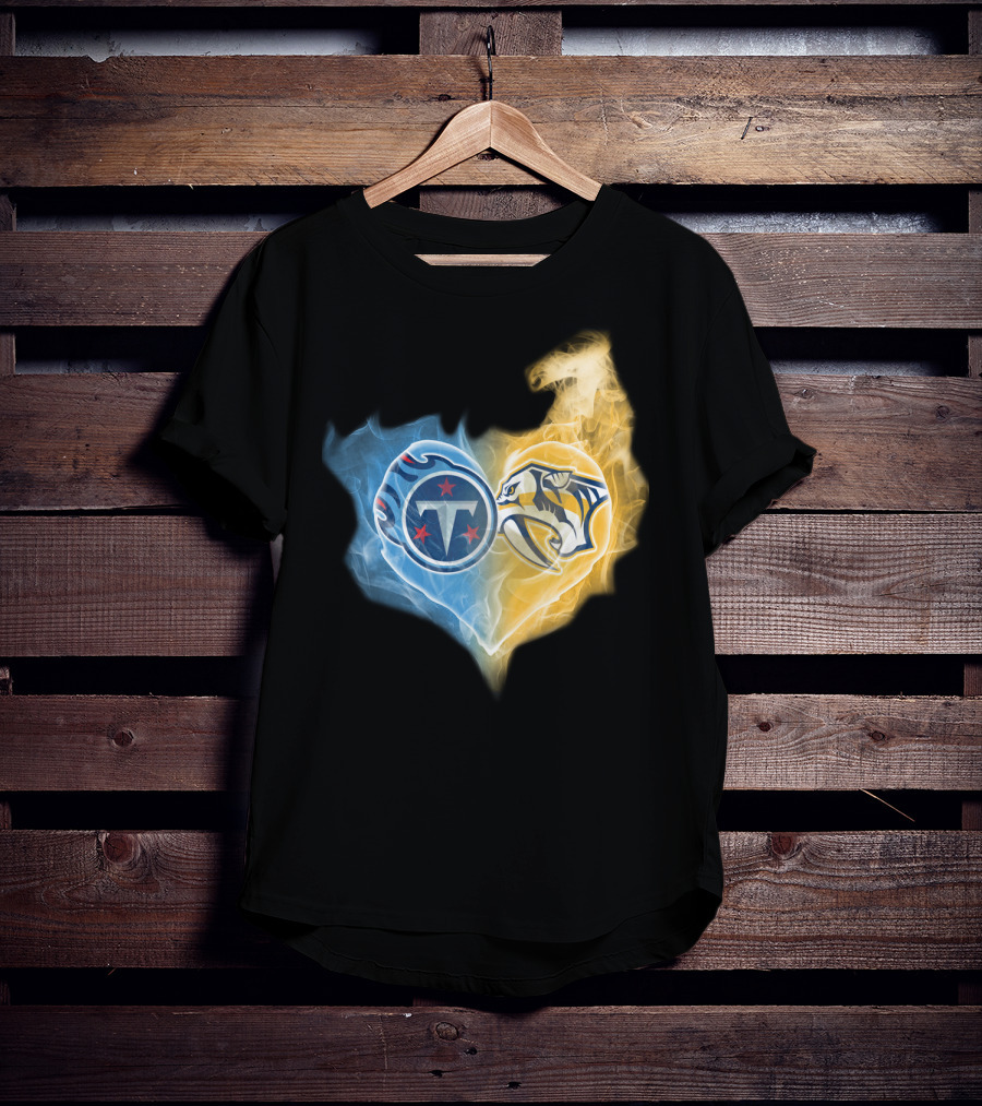 Titans Nashville Predators Heart Dual Logo Smoke Fusion T-Shirt