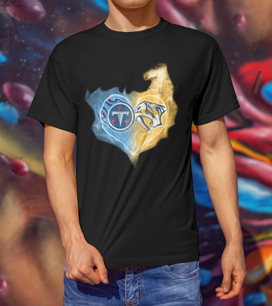 Titans Nashville Predators Heart Dual Logo Smoke Fusion T-Shirt