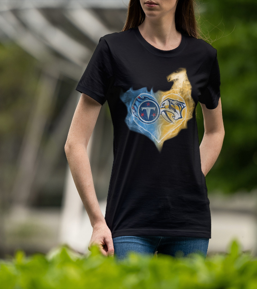 Titans Nashville Predators Heart Dual Logo Smoke Fusion T-Shirt