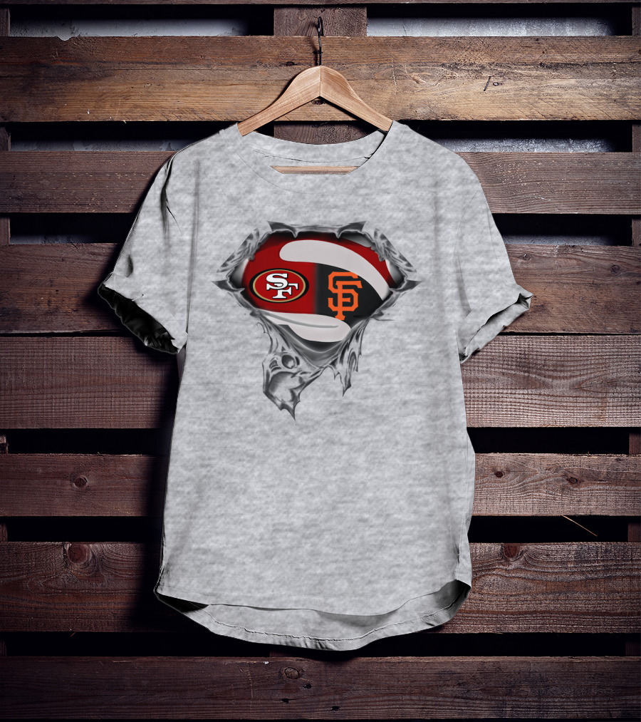 Sf 49ers And Giants Logos Inside Superhero Style T-Shirt