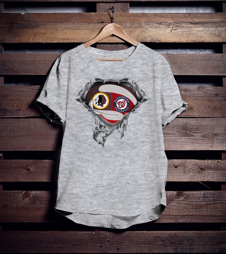 Washington Redskins Nationals Team Crossover With Torn Silver Shield T-Shirt