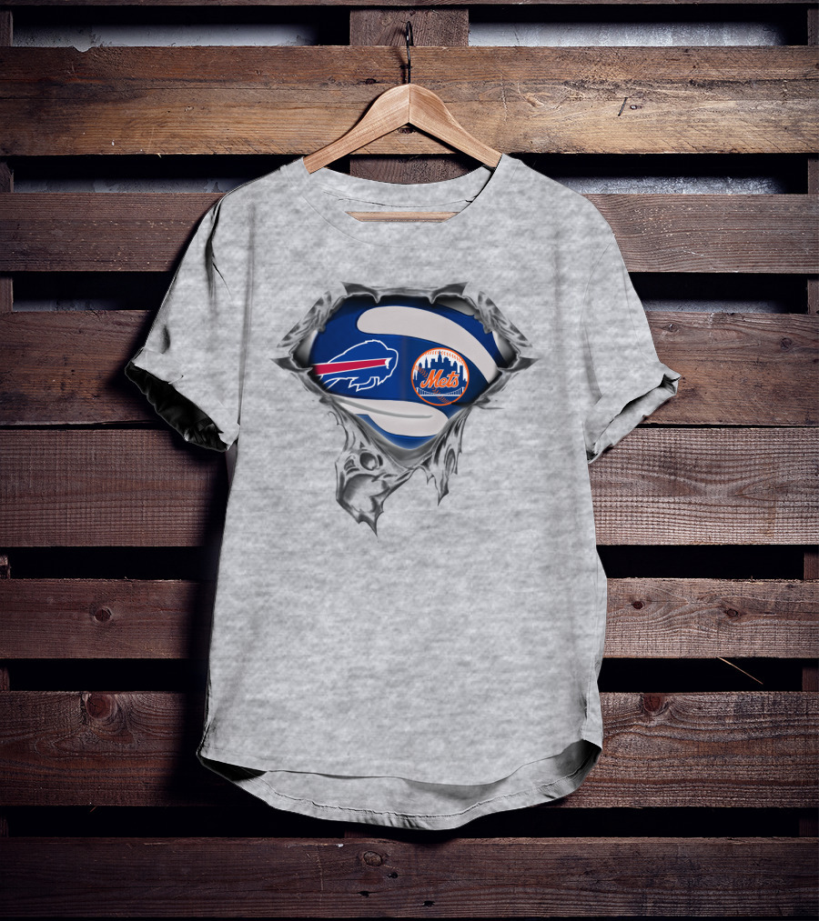 Buffalo Bills New York Mets Football Baseball Logo Fusion T-Shirt