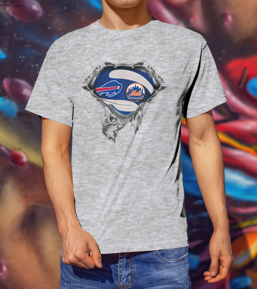 Buffalo Bills New York Mets Football Baseball Logo Fusion T-Shirt