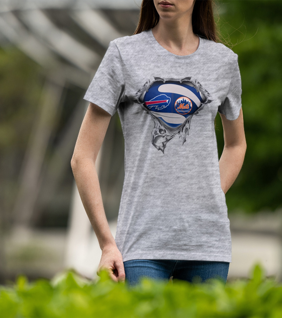 Buffalo Bills New York Mets Football Baseball Logo Fusion T-Shirt