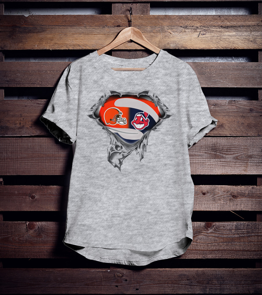 Cleveland Browns Helmet And Cleveland Indians Chief Wahoo T-Shirt