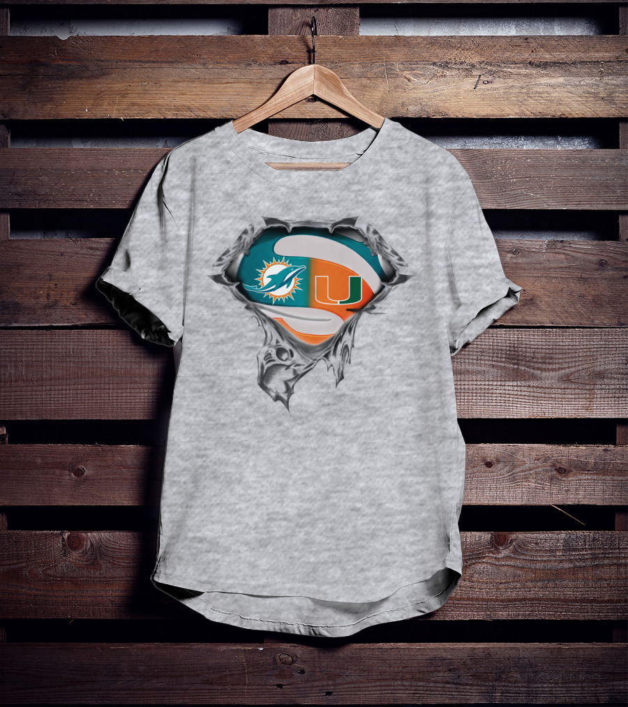 Miami Dolphins Miami Hurricanes Super Fan Crest T-Shirt