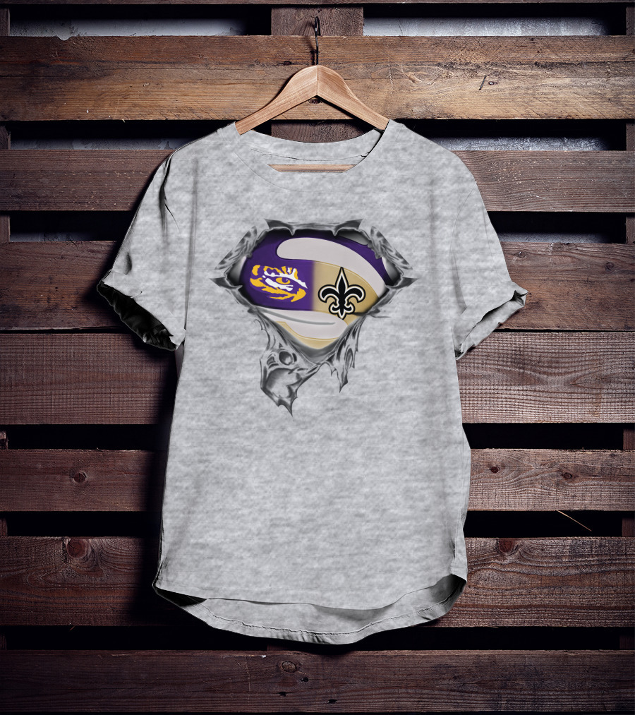 Lsu Tigers And New Orleans Saints Fleur-De-Lis Rip Effect T-Shirt
