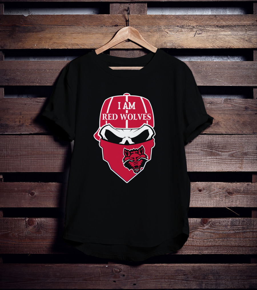 I Am Red Wolves Arkansas State Skull Bandana T-Shirt