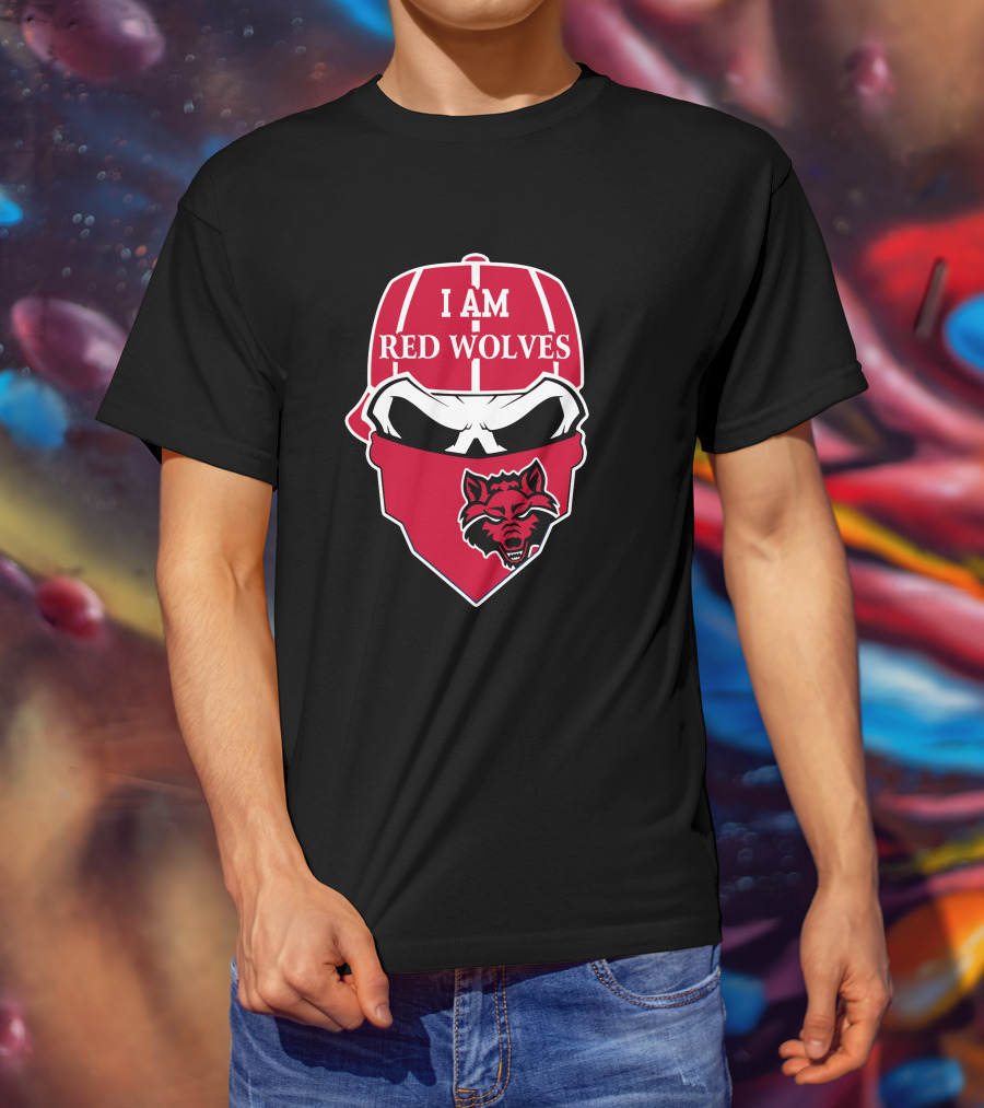 I Am Red Wolves Arkansas State Skull Bandana T-Shirt
