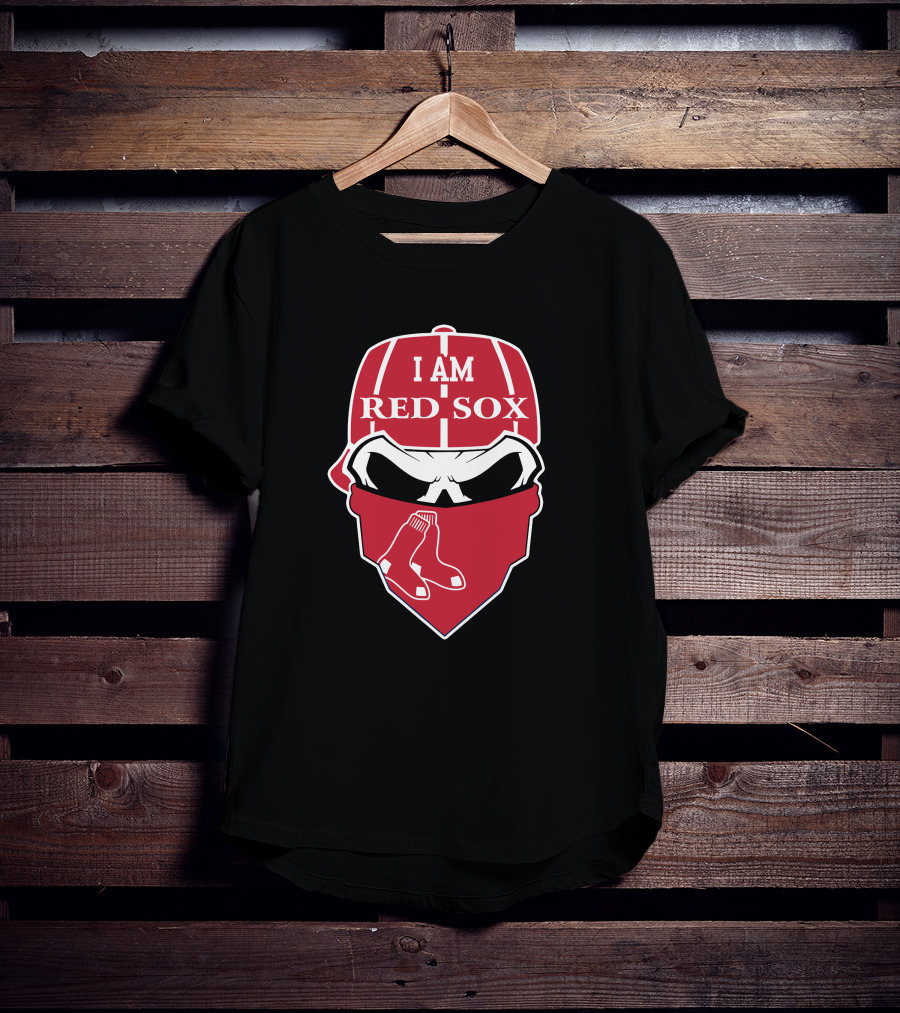 Boston Red Sox Skull I Am Red Sox Bandana Cap T-Shirt