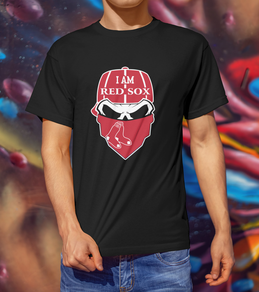 Boston Red Sox Skull I Am Red Sox Bandana Cap T-Shirt