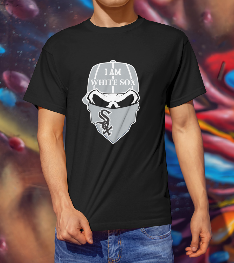 I Am White Sox Skull Sox Logo Cap Bandana T-Shirt