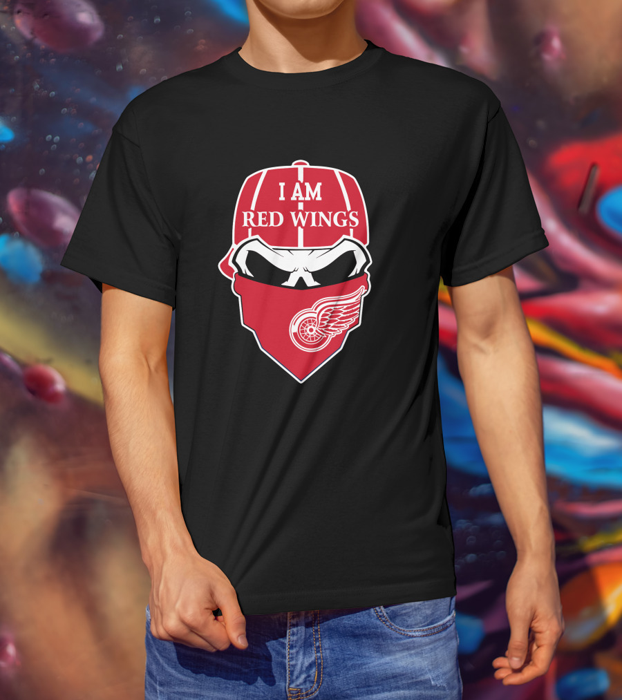 I Am Red Wings Skull Logo Detroit Sports Fan T-Shirt