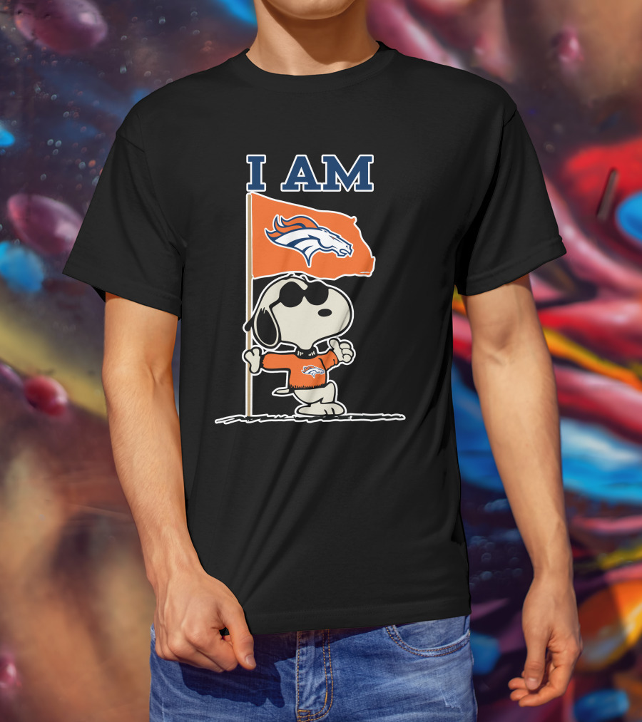 I Am Denver Broncos Snoopy Fan With Flag T-Shirt