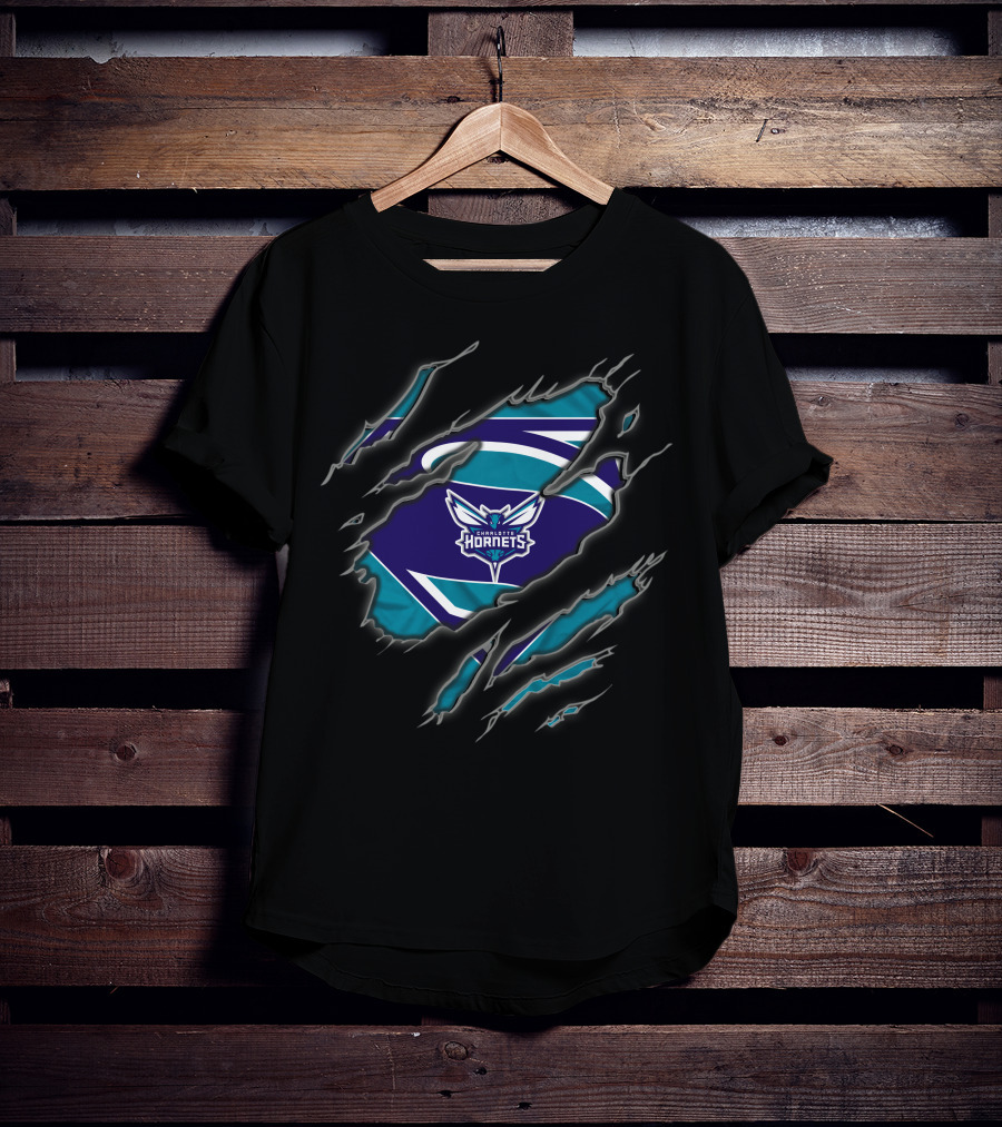 Charlotte Hornets Superman Style Rip Reveal T-Shirt