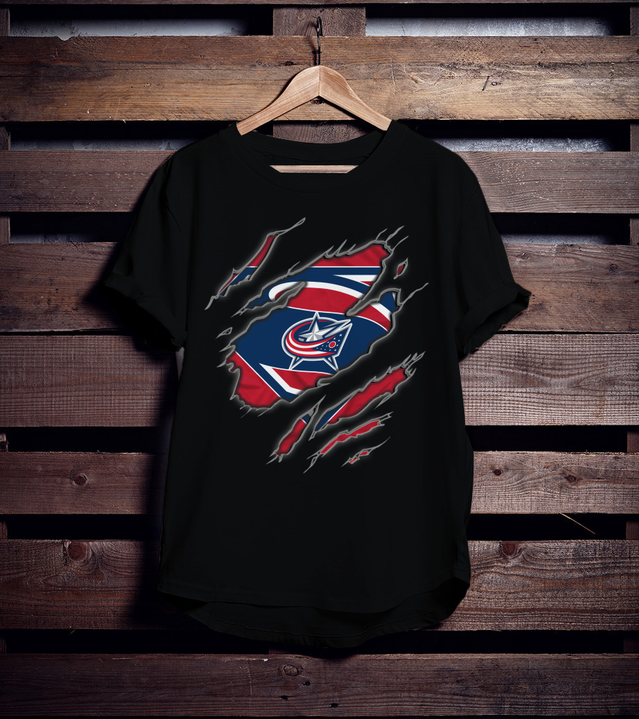 Ripped Superman S Logo With Columbus Blue Jackets Nhl T-Shirt