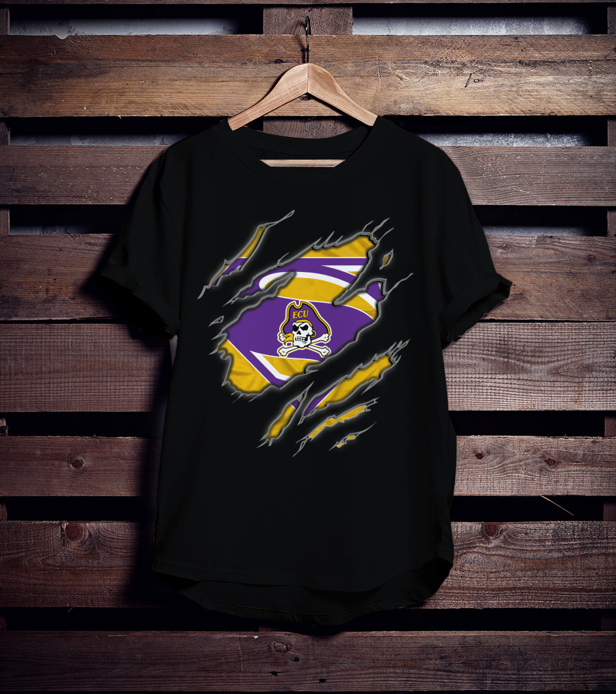 Ecu Pirates Logo With Superman Style Rip T-Shirt