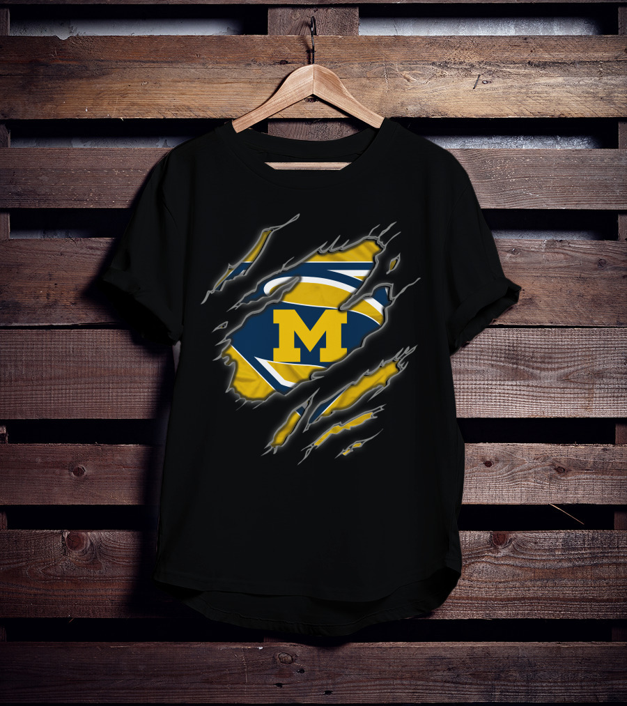 Michigan Wolverines Superman Logo Claw Rip T-Shirt