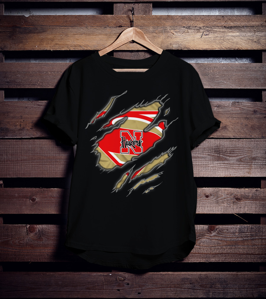 Nebraska Cornhuskers Huskers N Superman Logo Rip Effect T-Shirt