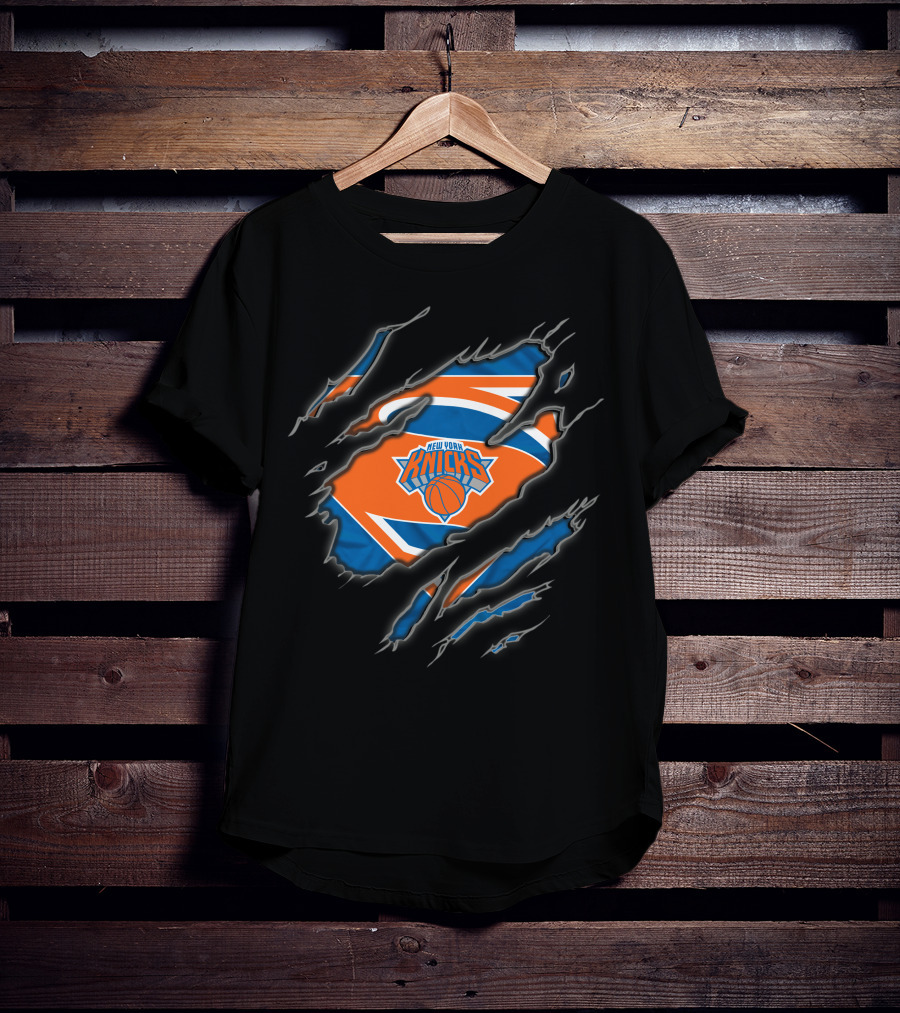 New York Knicks Superman Logo With Claw Marks And Basketball T-Shirt
