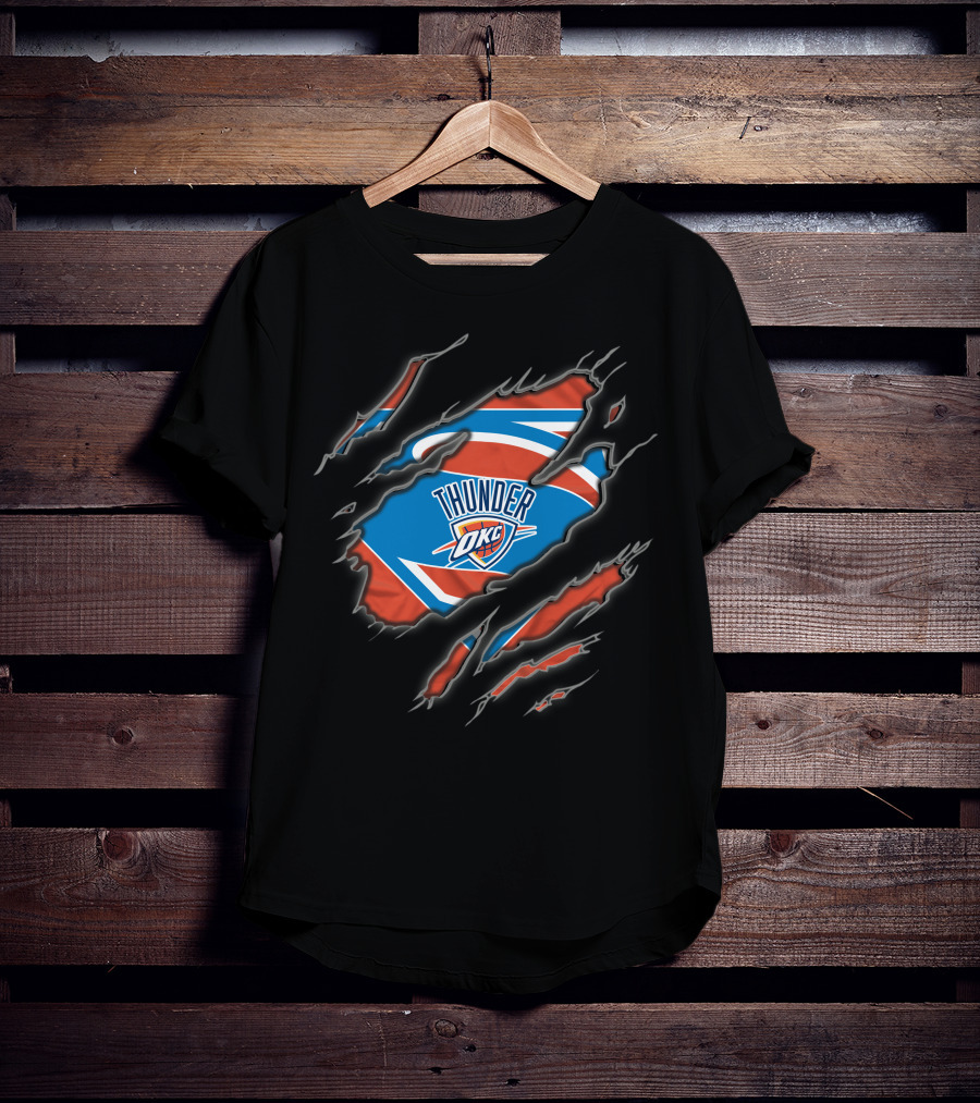 Oklahoma City Thunder Okc Emblem With Superman Style Ripped T-Shirt
