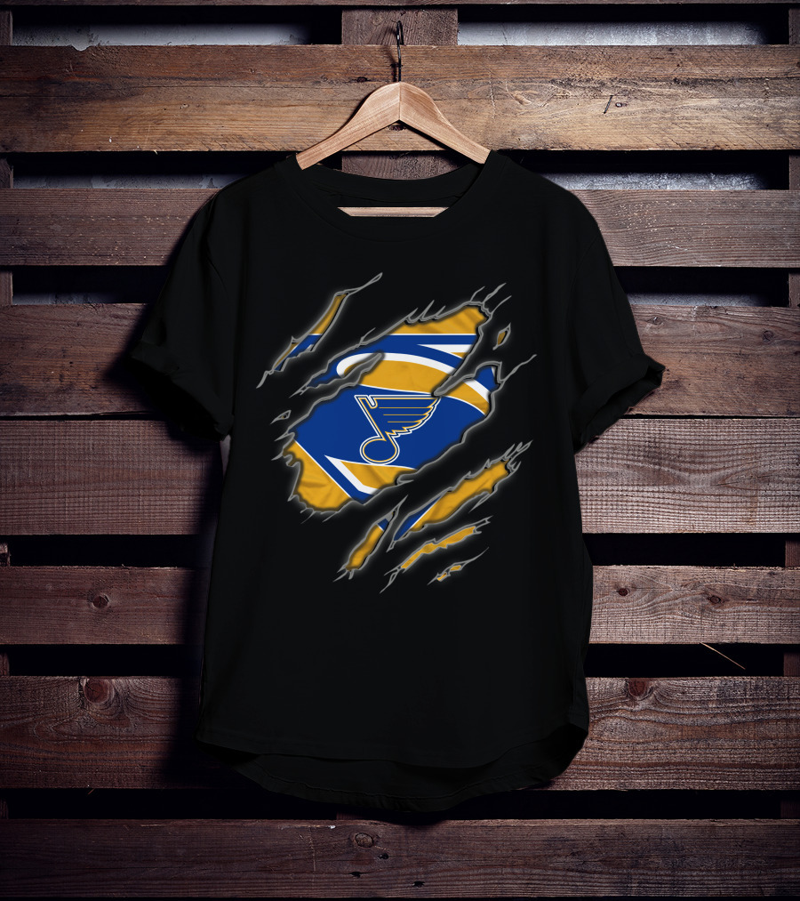 St Louis Blues Superman Style Logo In Ripped T-Shirt