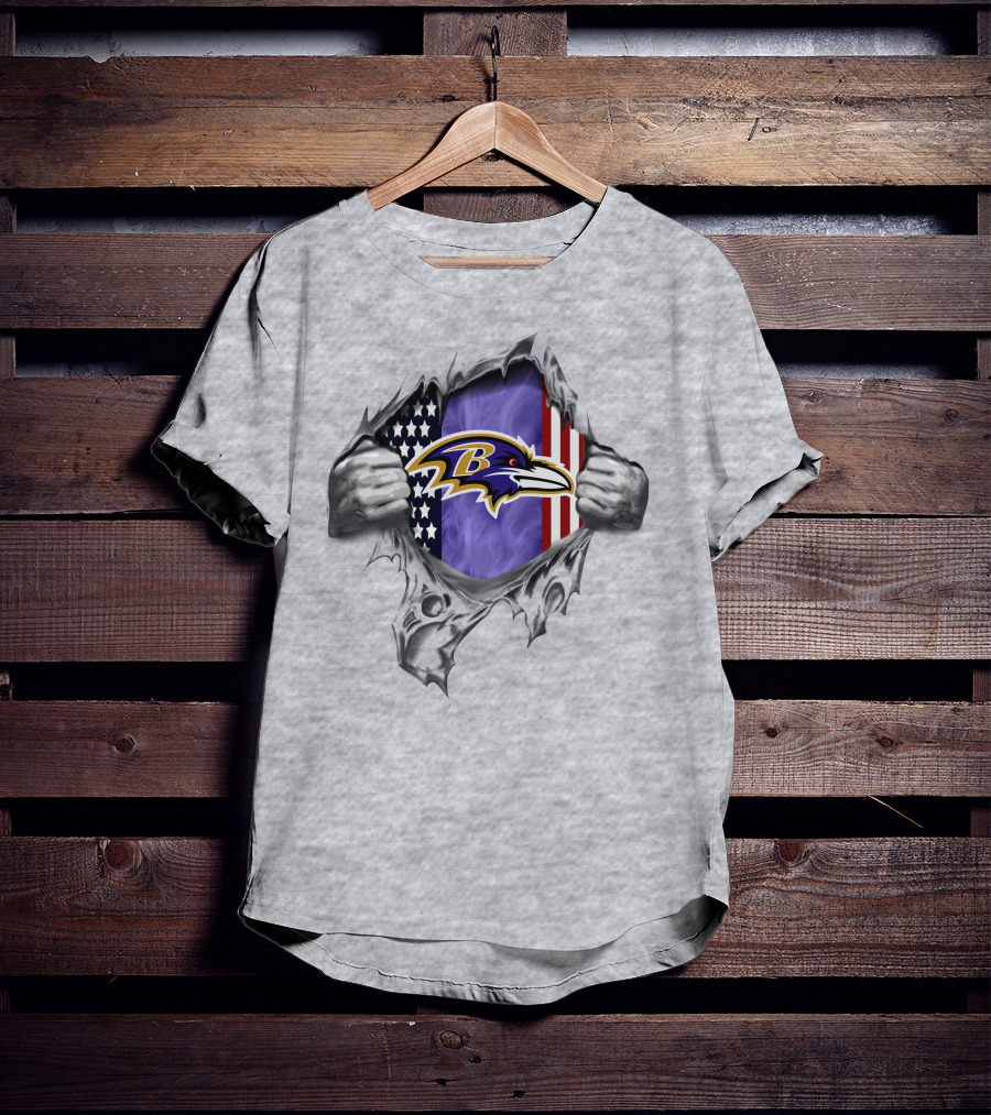 Baltimore Ravens American Flag Logo Graphic With Ripped Effect T-Shirt