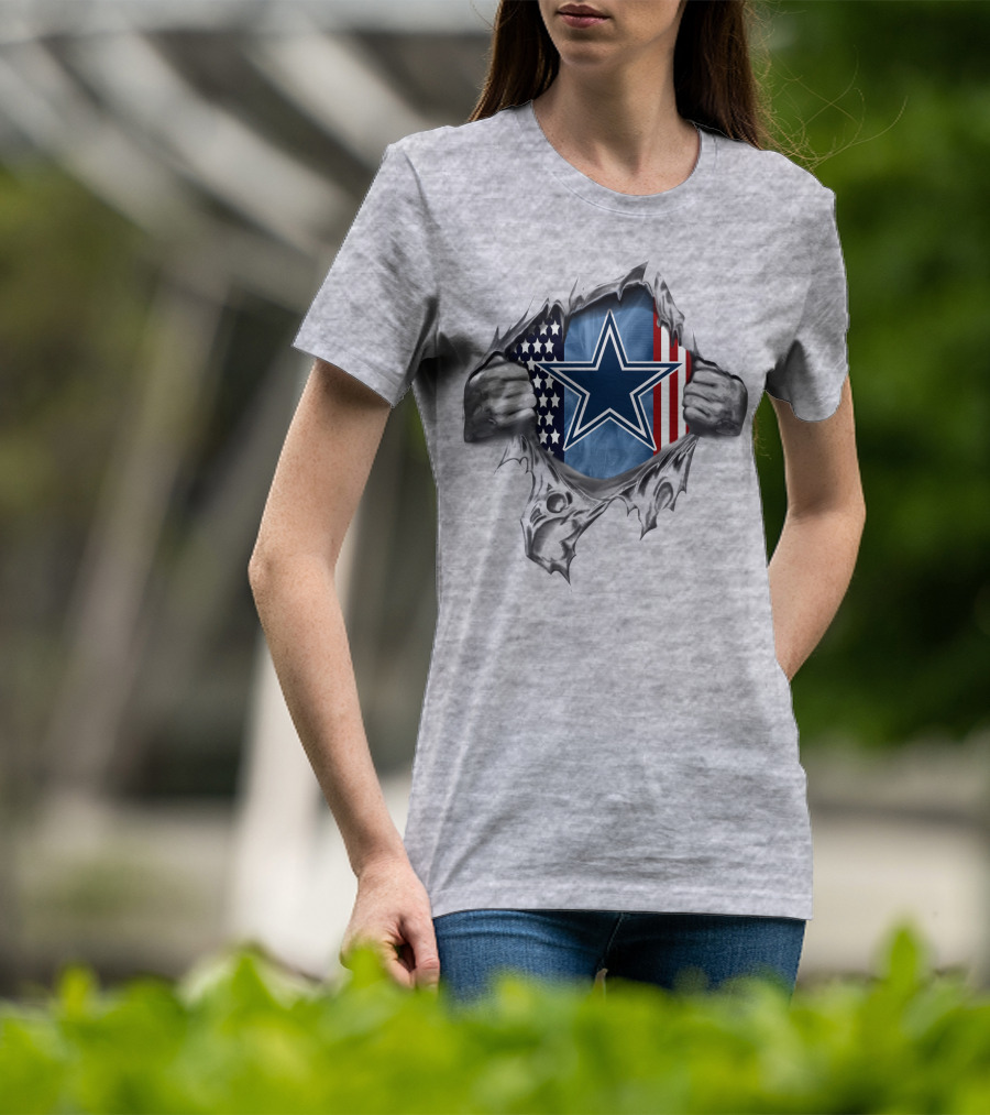 Dallas Cowboys Star And American Flag T-Shirt