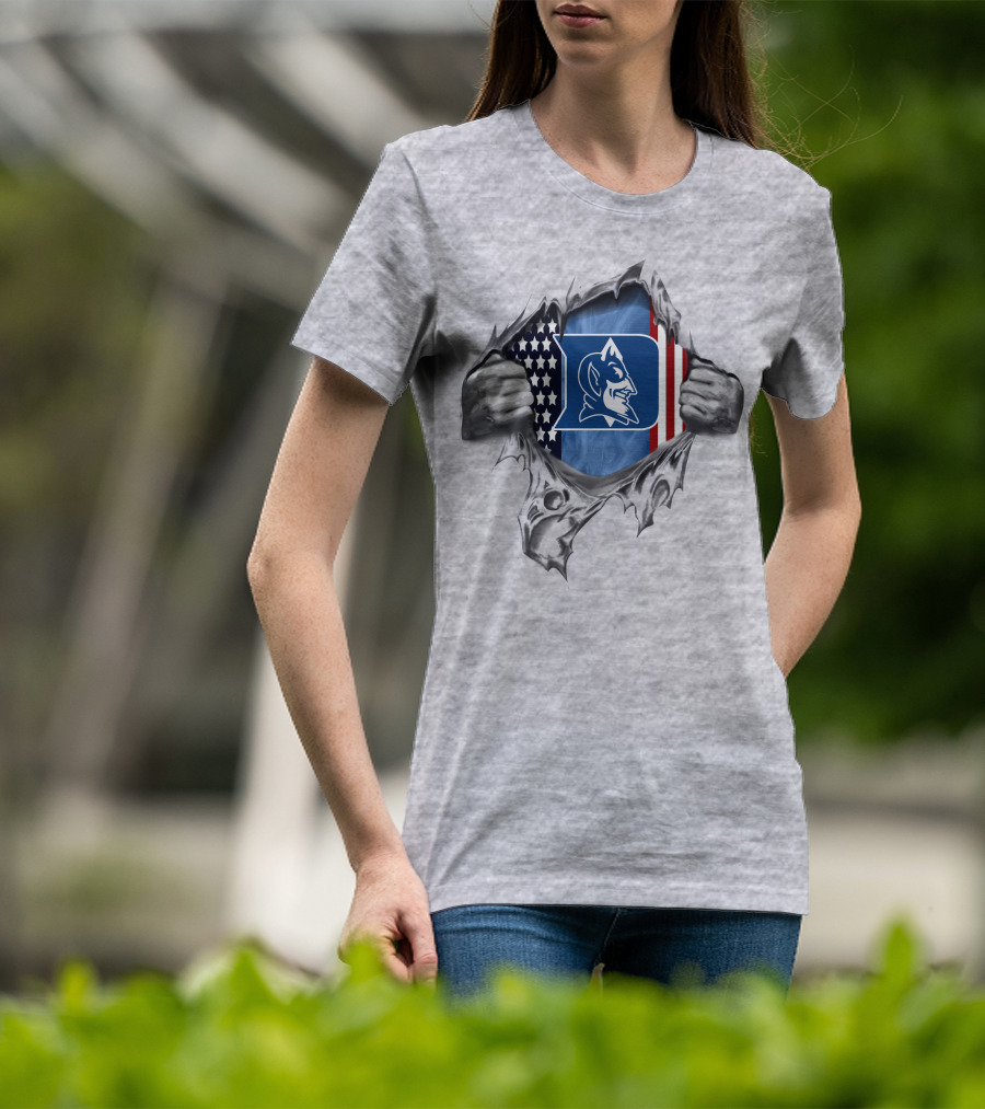 Ripped American Flag With Duke Blue Devils T-Shirt