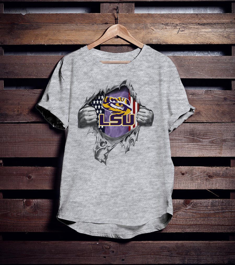 Lsu Tigers American Flag Rip Effect T-Shirt