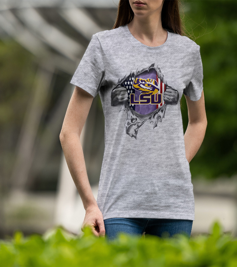 Lsu Tigers American Flag Rip Effect T-Shirt