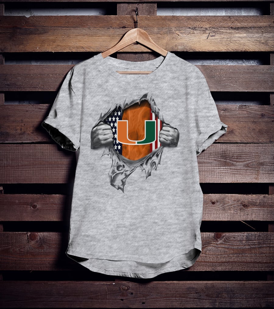 Usa Flag Miami Hurricanes U Logo Burst T-Shirt