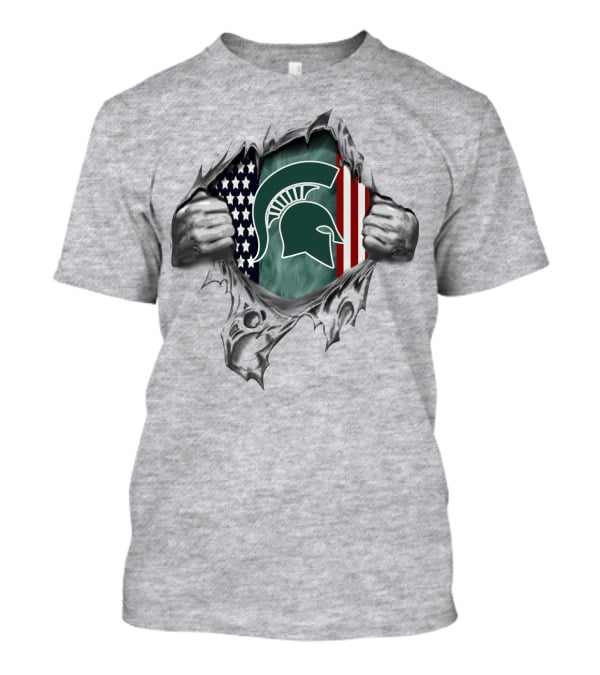 American Flag Themed Michigan State Spartans Torn Fabric T-Shirt