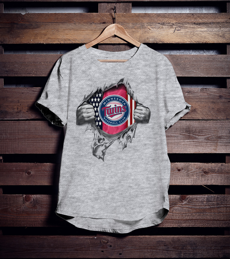 Minnesota Twins Baseball Club American Flag Tear T-Shirt