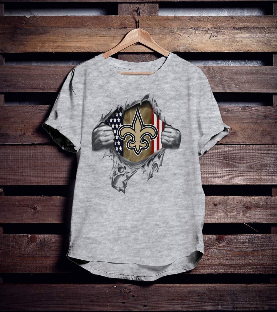 New Orleans Saints Usa Flag Fleur-De-Lis Icon Tear Away T-Shirt