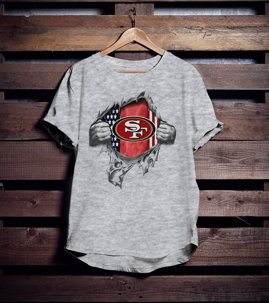 San Francisco 49ers American Flag Ripped Reveal T-Shirt