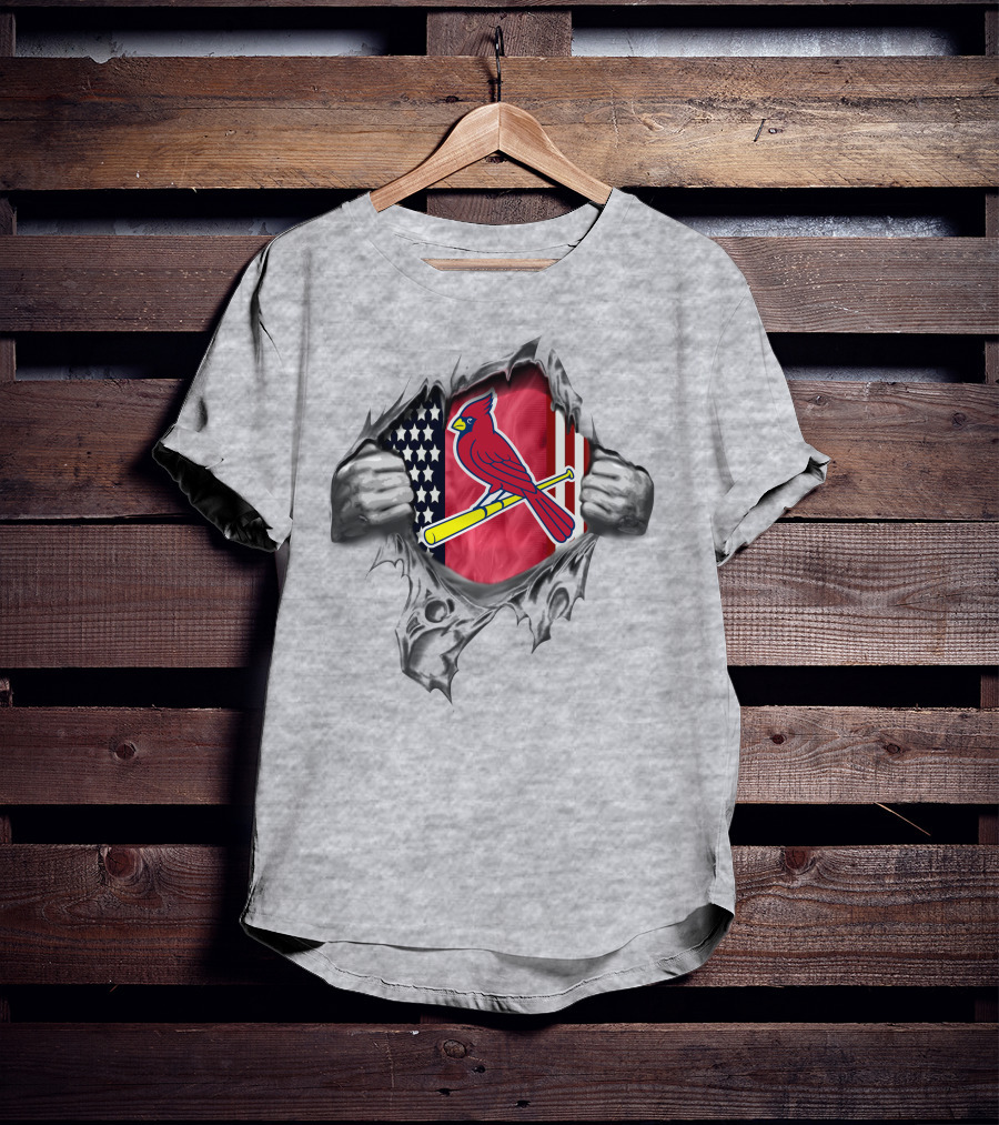 St Louis Cardinals American Flag Baseball Logo Torn Reveal T-Shirt