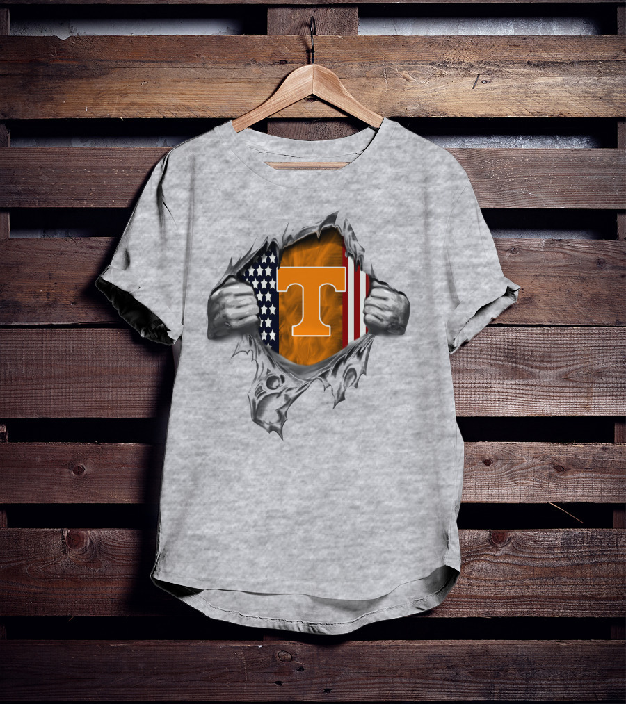 Tennessee Volunteers American Flag Torn Open Design T T-Shirt