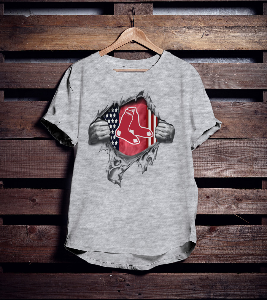 Boston Red Sox American Flag Sox Logo Rip T-Shirt
