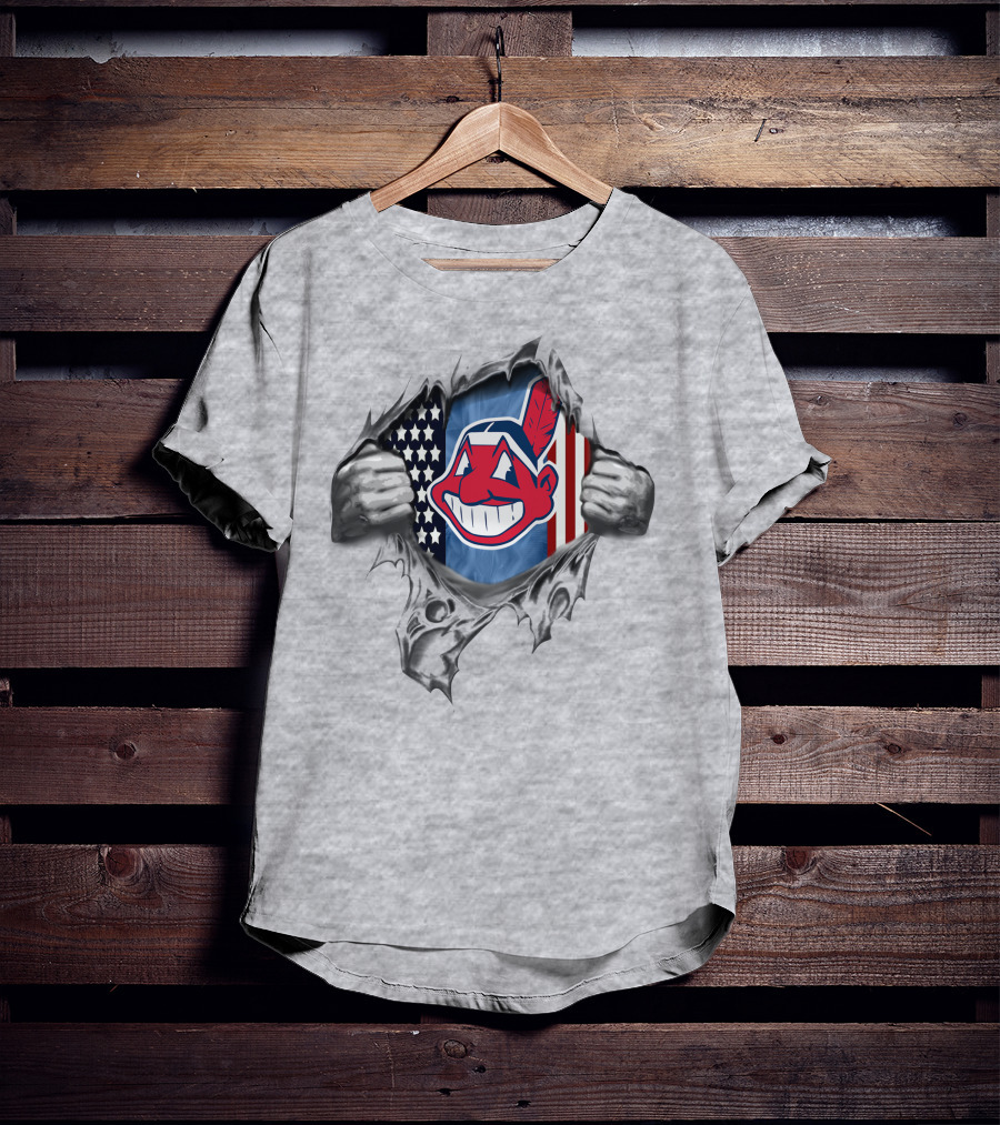 Cleveland Indians Chief Wahoo Flag American Flag Ripped T-Shirt