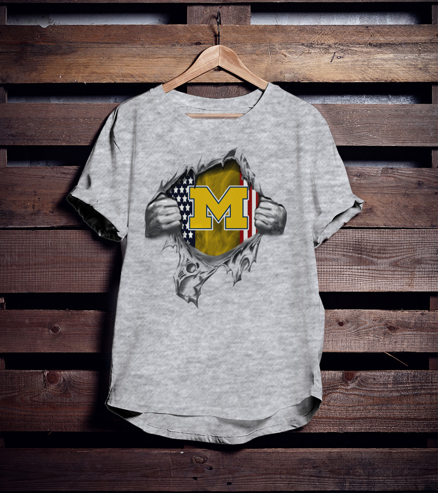 Michigan Wolverines American Flag Ripped T-Shirt